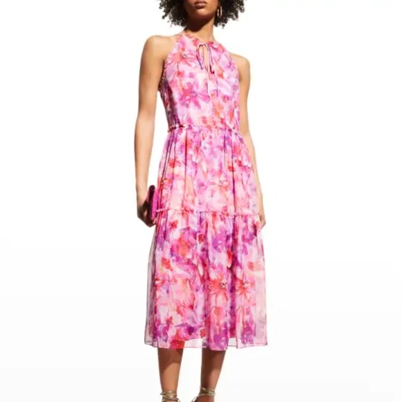 NWT Marchesa Notte Tiered Floral-Print Keyhole Dress 6 - Picture 1 of 16